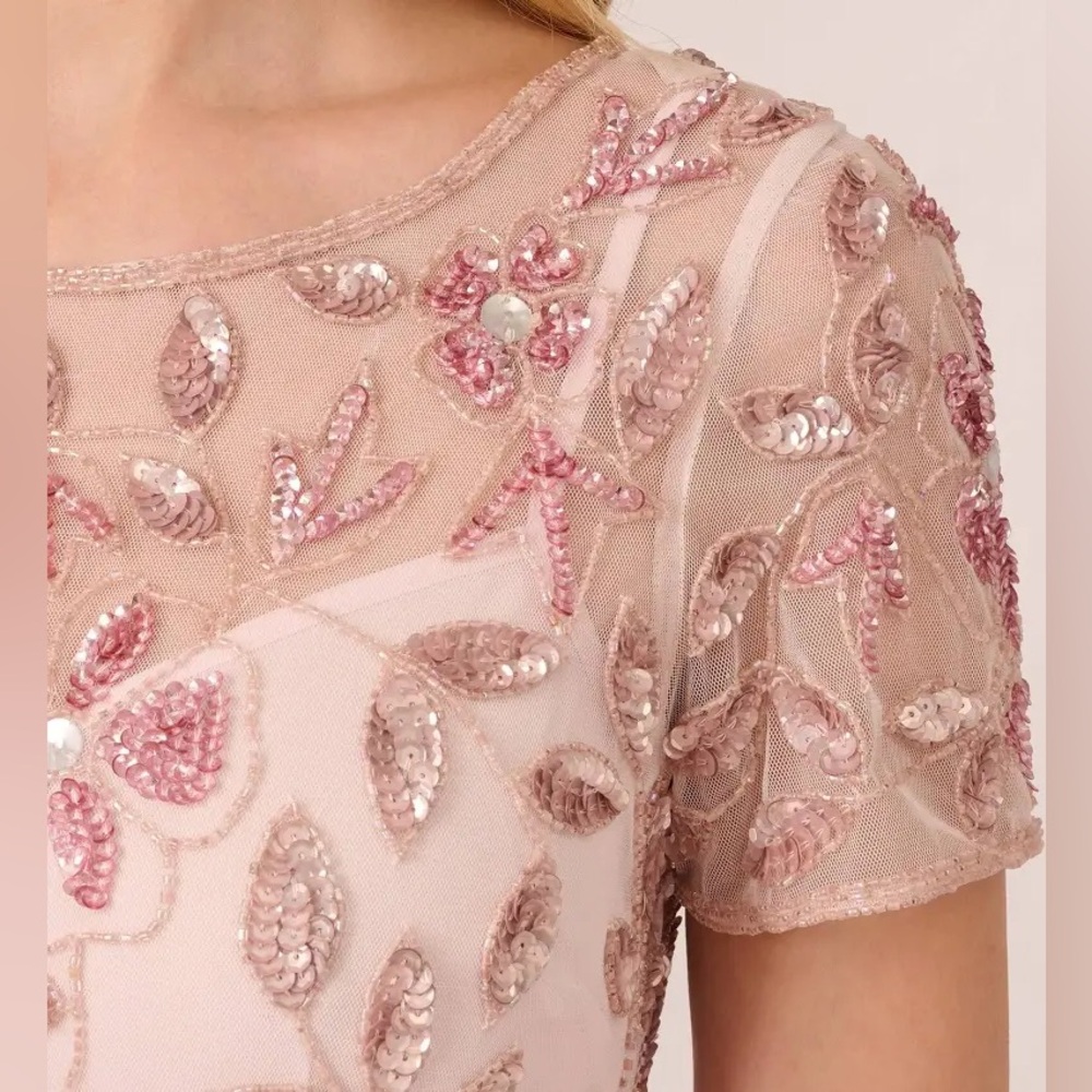 Adrianna Papell Elegant Pink Embroidered Evening Gown - Picture 4 of 13